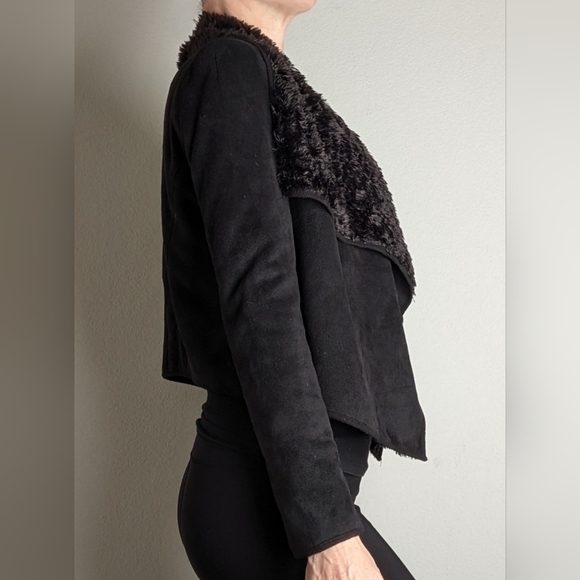 Black suede shearling cropped‎ jacket, vintage style, Pico 1988 size S - Picture 3 of 16